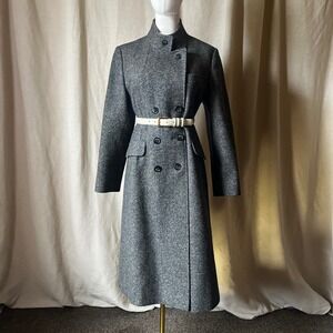 Vintage Bromleigh Gray Wool Double Breasted Military Coat USA XS/S